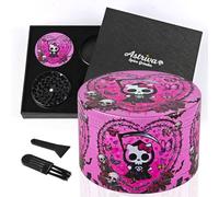 Pink Grinder Herb Large Metal, 63mm,4 Piece Skull Grinder Metal with Sharp Shark Teeth, Cool Fantasy Grinders for Kitchen Spice & Herbal Tea, Gift Set for Girls, Girlfriend, Women
