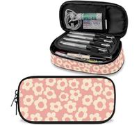 Pink Groovy Flowers Large Pencil Pouch Big Capacity Cute Pencil Case for Girls Boys Teen Women Men Adult, Portable Kids Pencil Bag with Zipper, Stationery Storage Pen Bag for School Office Organizer