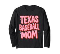 Pink Groovy Texas Baseball Mom Retro Mother Long Sleeve T-Shirt