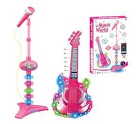 Pink Guitar - ABS Electronic Components | Stringless Guitarr With Single Microphone | Musical Guitar Play Set With Colorful Lights | Interactive Music Toy For Kids Beginners Practice Learning And Cre