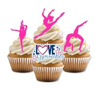 Pink Gymnastics Silhouette Edible Cupcake Toppers - 5cm / 2 Inch Precut Cake Decorations for Girls' Parties, Competitions & Gymnastic Birthday Celebrations (Pack of 24)