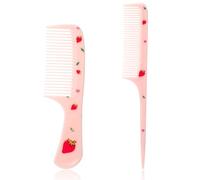 Pink Hair Comb Set, 2 Pcs Cute Strawberry Fruit Combs for Women Plastic Fine Tooth Rat Tail Combs Detangling Hair Comb for Women Girls All Hair Types Long Short Wet Dry Curly Straight Hair