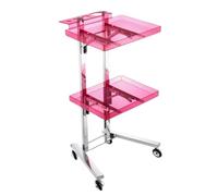 Pink Hairdresser Trolley - 2 Tray Rolling Utility Cart with Wheels Foldable Stainless Steel Salon Storage Cart Mobile Beauty Trolley for Professional Use