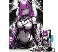 Pink-Haired Angel with Wings Gaming Jigsaw Puzzles 1000 Pieces for Adults Brain Skill Stress Release Exact Edge Wall Art Decor (50x75cm)