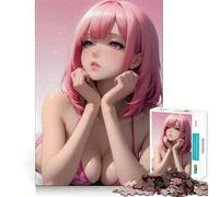 Pink-Haired Anime Girl 1000 Pieces Jigsaw Puzzles for Adults Mind Puzzle Soft Relax Image Assembly Santa Wish Item (38x26cm)