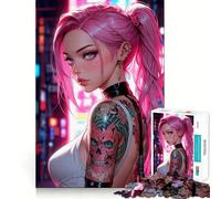 Pink Haired Anime Girl Posing Jigsaw Puzzles for Adults 1000 Pieces Clear Logic Toy Quiet Hobby Perfect Cut Stylish Gift (38x26cm)