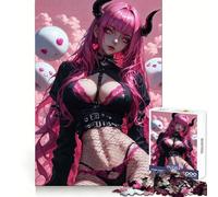 Pink-Haired Demon Girl Jigsaw Puzzles for Adults1000 Pieces Clear Logic Toy Leisure Time Perfect Cut Creative Gift (38x26cm)
