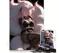Pink-Haired Fox Girl in Black Outfit 1000 Piece Jigsaw Puzzles for Adults Jigsaw Memory Gain Stress Release Design Assembly Xmas Gift (38x52cm)