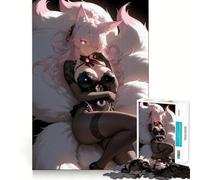 Pink-Haired Fox Girl in Black Outfit 1000 Piece Jigsaw Puzzles for Adults Jigsaw Memory Gain Stress Release Design Assembly Xmas Gift (38x52cm)