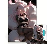 Pink-Haired Fox Girl in Black Outfit Jigsaw Puzzles for Adults 1000 Pieces Clear Logic Toy Quiet Hobby Perfect Cut Stylish Gift (50x75cm)