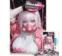 Pink Haired Girl with Gas Mask 1000 Pieces Jigsaw Puzzles for Adults Mind Puzzle Soft Relax Image Assembly Santa Wish Item (50x75cm)