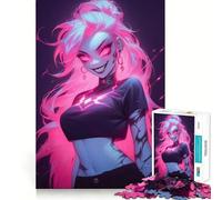 Pink Haired Goth Girl Jigsaw Puzzles 1000 Pieces for Adults Brain Skill Stress Release Exact Edge Wall Art Decor (50x75cm)