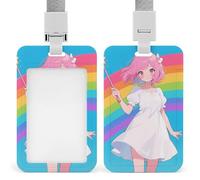 Pink - Haired Maiden Retractable ID Badge Holder with Lanyard - Vertical Badge Reel,Keychain Clip,Name Tag Id Card Holder Protector for Nurse Officer Teacher Security Staff Women Men