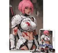 Pink-haired Warrior in White Armor Adult Jigsaw Puzzles 1000 Pieces Brain Workout Toy Casual Relax Image Assembly Artistic Gift (38x26cm)