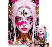 Pink Haired Warrior with Mask Jigsaw Puzzles for Teenagers 1000 Pieces Wise Think Toy Leisure Fun Clear Cut Wall Art Decor (38x26cm)