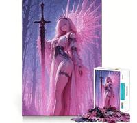 Pink Haired Warrior with Sword Jigsaw Puzzle 1000 Piece for Teenagers Brain Workout Toy Serene Time Art Assembly Seasonal Gift (38x26cm)