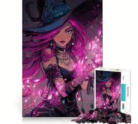 Pink-haired Witch Casting Magic 1000 Pieces Jigsaw Puzzles for Teenagers Improve Memory Mental Relax Sharp Edge Creative Gift (38x52cm)