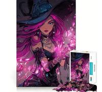 Pink-haired Witch Casting Magic Jigsaw Puzzles 1000 Piece for Teenagers Mental Logic Toy Calm Escape Fine Edge Art Collectible (50x75cm)