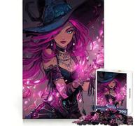 Pink-haired Witch Casting Magic Jigsaw Puzzles for Teenagers 1000 Pieces Wise Think Toy Leisure Fun Clear Cut Wall Art Decor (38x26cm)