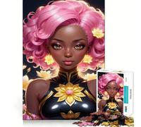 Pink-haired Woman with Floral Accents Jigsaws 1000 Pieces for Adults Cognitive Toy Together Fun Image Assembly Art Collection Piece (50x75cm)