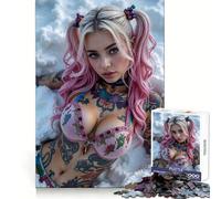 Pink Haired Woman with Tattoos Jigsaw Puzzles 1000 Pieces for Adults Logic Sense Toy Leisure Time Smooth Edge Seasonal Gift (38x52cm)