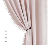 Pink Half-Blackout Curtains 54" Pink Pompoms Curtain Panels for Nursery Room Darkening Thermal Curtain Drapes for Baby Girls Rod Pocket 2pcs