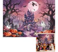 Pink Halloween Backdrop 7x5ft Spooky Witch Ghost Castle Pumpkin Background