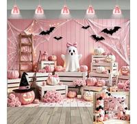 Pink Halloween Backdrop Cute Ghost Pumpkin Photography Background (94X70 inch (8x6FT))