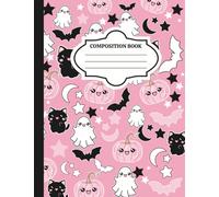 Pink Halloween Composition Notebook - 100 Pages: Cute Spooky Aesthetic Journal with Ghosts, Pumpkins, Black Cats & Bats | Wide Ruled School Supplies for Girls (Pink Spooky Season Collection)