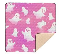 Pink Halloween Ghost Baby Play Mat for Floor, 50x50 inch Playpen Mat,Thicken Soft Non-Slip Tummy Time Mat for Toddlers and Infants
