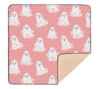 Pink Halloween Ghost Prints Baby Play Mat for Floor, 50x50 inch Playpen Mat,Thicken Soft Non-Slip Tummy Time Mat for Toddlers and Infants