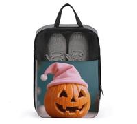 Pink Halloween Hat Pumpkin Shoe Bag Waterproof & Breathable Shoe Pouch for Travel, Portable Carry Case for Sports Sneakers, Gym, Vacation