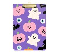 Pink Halloween Pumpkin Acrylic School clipboard Standard Letter A4 Size Acrylic Cute for Football Softball Coaching Gold 12x9in Tabla para escribir con Clip