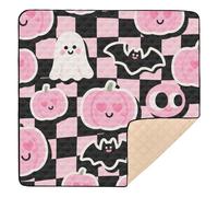 Pink Halloween Pumpkin Ghost Soft Foam Thick Play mat for Baby for Floor Lightweight Foldable Baby Tummy time Play mat for Babies Infants Toddlers, 50'' x 50''gimnasio de actividades para