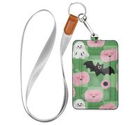 Pink Halloween Pumpkin Leather Badge id Holder with Lanyard and 3-Card Capacity id Holder for Office School IDs,Hotel Key Cards, Pass Cards