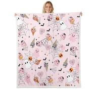 Pink Halloween Throw Blankets,Black Bat Spider Web Fleece Blanket,Kids Girls Boys Adult Ghost Ice Cream Fuzzy Blankets Cute Halloween Sherpa Blanket Chair Sofa Bed Decor,50"×60"