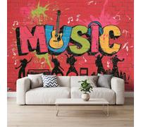 Pink Hand-Drawn Music Dancers Custom Size Wall Mural Removable | Pop Art Music Street Graffiti Photo Wallpaper 250 x 175 cm for Living Room Bedroom Kitchen Office Kids Premium Print