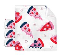 Pink Hand Painted Heart Pizza Hand Towels, Bath Towel Gift Cotton Handkerchiefs 30 X30 cm, Super Soft and Absorbent Towels for Bathroom, Face Towel for Home Hotel Spa (4 Pack)