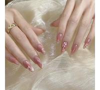 Pink Handmade Press On Nails Medium Almond Oval 10Pcs Fake Nails Hand-painted White Flowers Luxury Glue on Nails Reusable Acrylic False Nails Manicure Kits with Cute Design for Women (XS)