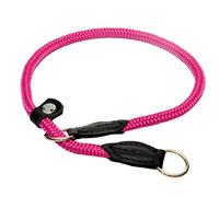 PINK HandMade Strong Rope Rolled Slip Dog Choker Choke Collars with black leather finish (19.5" Medium will fit neck size up to 15")
