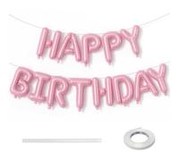 Pink Happy Birthday Balloon Banner, 16 Inch Pastel Pearl Baby Pink Self Inflating Mylar Foil Balloons for Girls Women Birthday Party Decorations