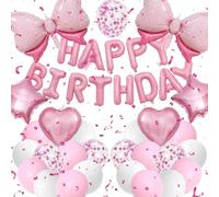 Pink Happy Birthday Decorations With Bows Balloons for Birthday Room Decor House Decor Wedding Anniversary Graduation Party Decorations Supplies