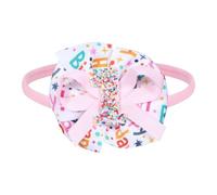 Pink happy Birthday Hair Ribbon Bow Headband for Baby Girls 1st First Birthday Sprinkle Confetti Ice Cream Party Dress Smash Cake Photo Decoration Accessories Gift
