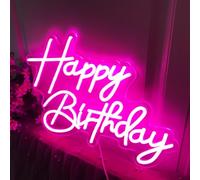Pink Happy Birthday Neon Light Birthday Party Surprise Light Bright Soft Switch Can Control Light Strength Adjustable USB Plug in for Convenient Carrying