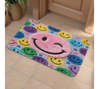 Pink Happy Face Pattern Front Door Mat, Heavy Duty Bathroom Rugs Durable Welcome Mat for Outdoor Indoor, Super Absorbent Bath Rugs for Entryway Outside Patio Porch, 50x80cm
