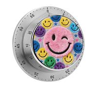 Pink Happy Face Pattern Kitchen Timer Visual Timer for Cooking 60 Minute Wind Up Timers Stainless Steel Manual Magnetic Countdown Visual Mechanical Timers Cooking Clock with Loud Alarm