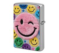 Pink Happy Face Pattern Lighter Case Metal Double-Sided Lighter Cover Pocket Lighters Sleeve Windproof Lighters Accessories for Men Women