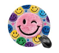 Pink Happy Face Pattern Mouse Pad Round Laptop Mouse Mat Cute Computer Mousepad Keyboard Pad Non-Slip Desk Pads for Gaming Office Work Home