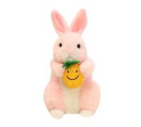 Pink Harvest Bunny Plush Toy Stuffed Cartoon Doll - Soft Cute Rabbit Holding a Smiling Pineapple, Adorable Animal Figure for Kids Room Decoration and Cuddling, Fluffy Plush Companion, 22cm