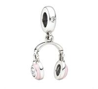 Pink Headphones Charm for Pandora Bracelets Elegantly plated in Fine Silver - DJ Headset Gifts for Music Lover Her Girls Women - Happy Birthday Gift Box